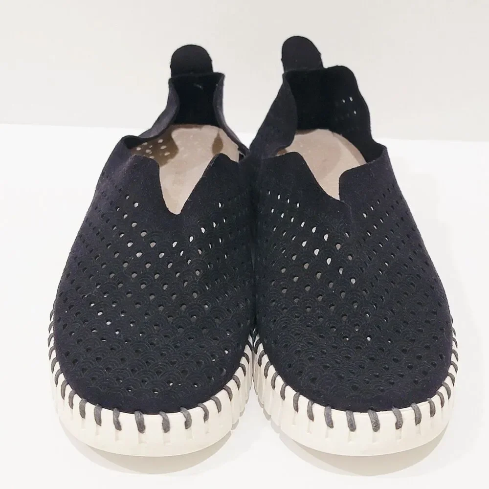 Ilse Jacobsen Tulip Slip On Shoes Womens Sz 36 US 6 Black White Perforated Flats